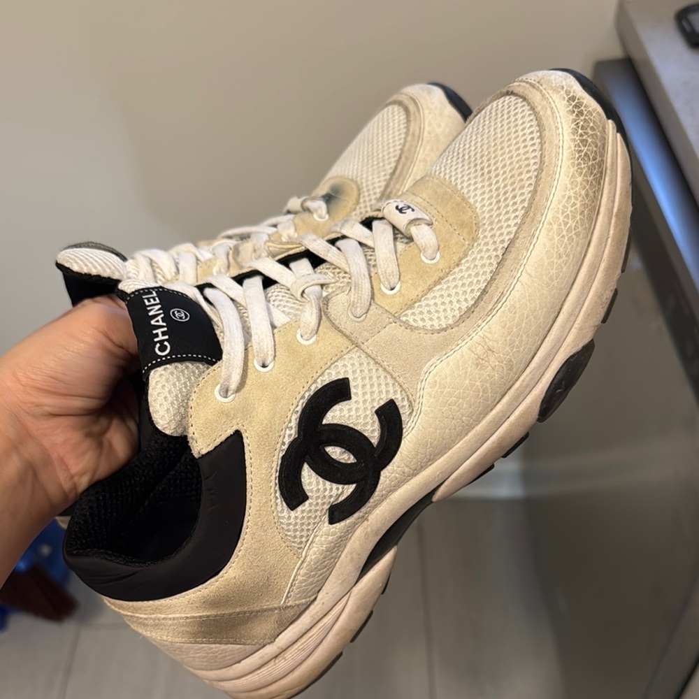 Chanel Beige and Black Sneakers